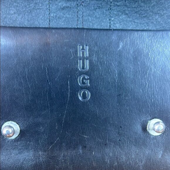 Compact Black and Brown Leather Belt Wallet with Metal Studs - Picture 4 of 5